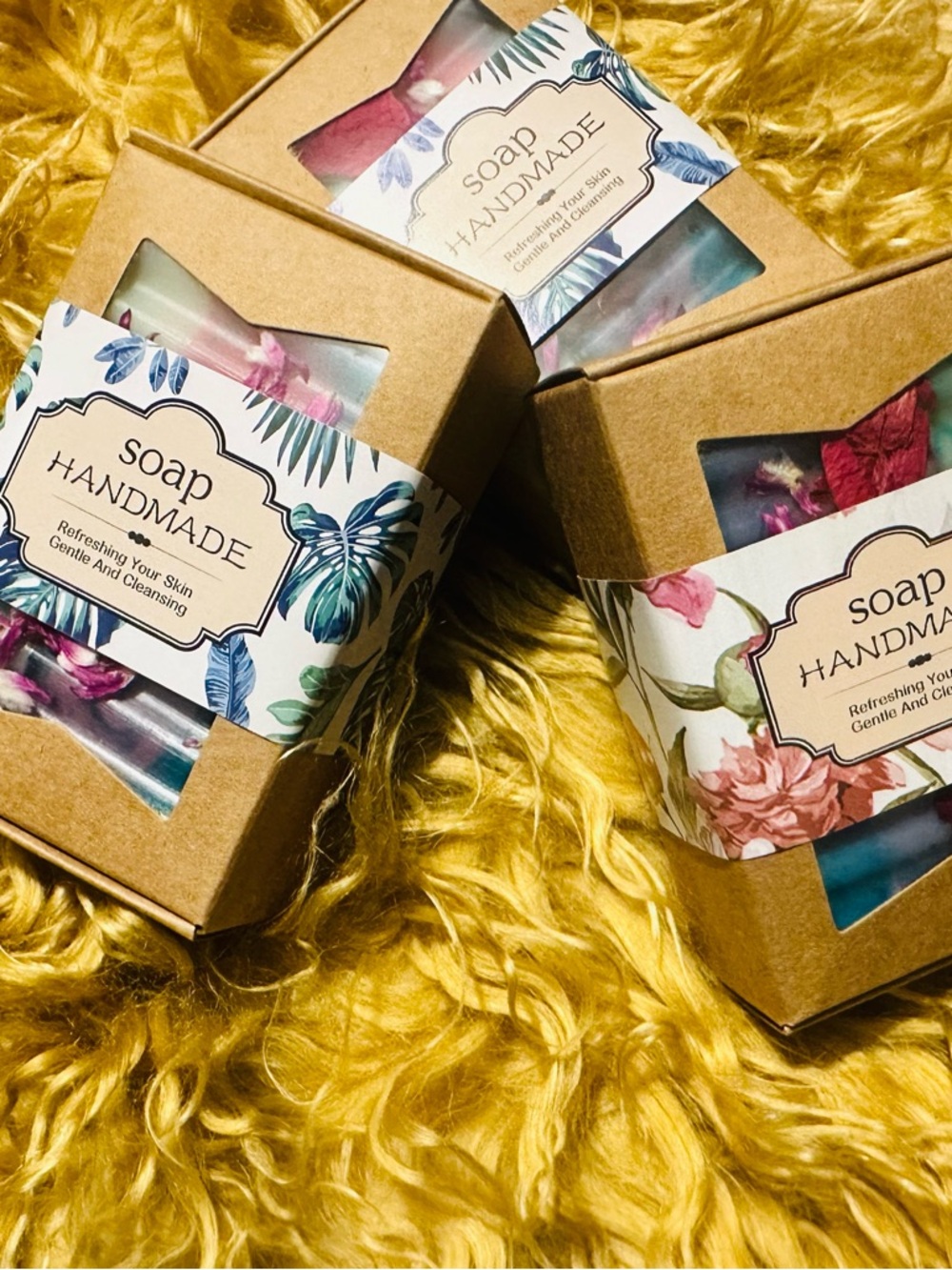 Handmade Floral Soap - Pink & Blue Natural Bath Bar sets of 3